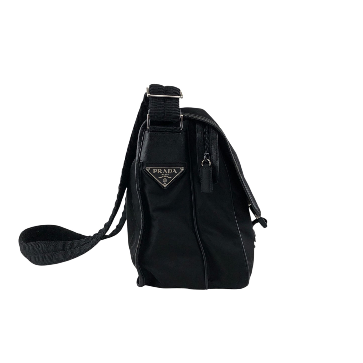 PRADA Tessuto Triangle Logo Front Buckle Shoulder bag Black Vintage n6kgte