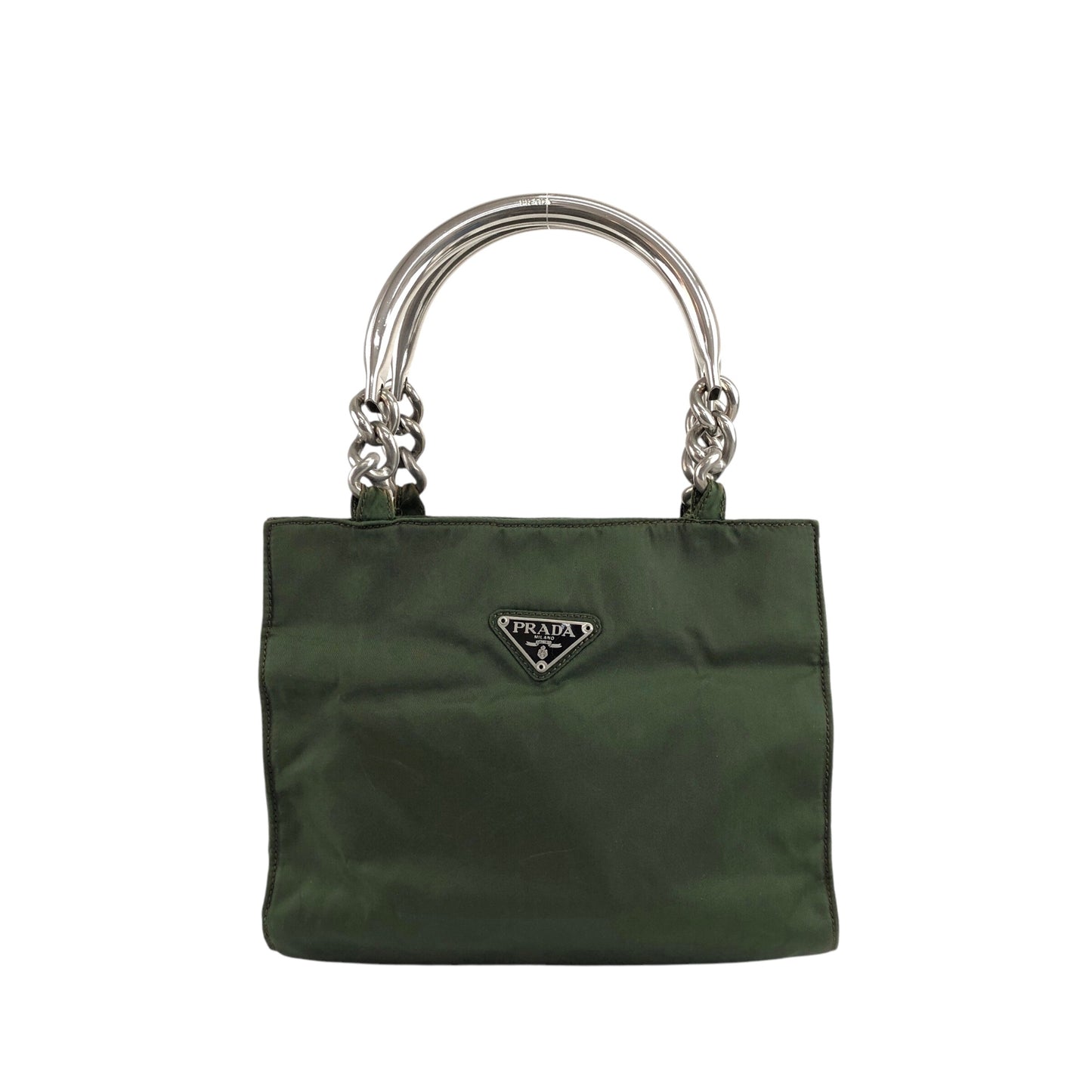 PRADA 三角形標誌金屬手柄手提包綠色復古 xdsyty