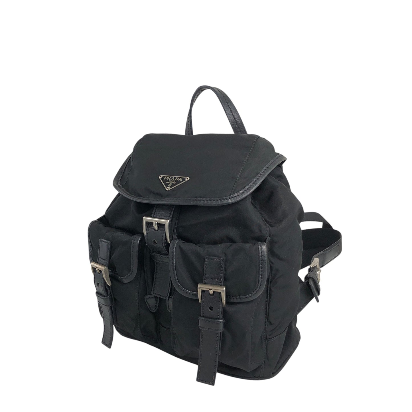 PRADA Triangle Logo Backpack Black Vintage hu5ayn