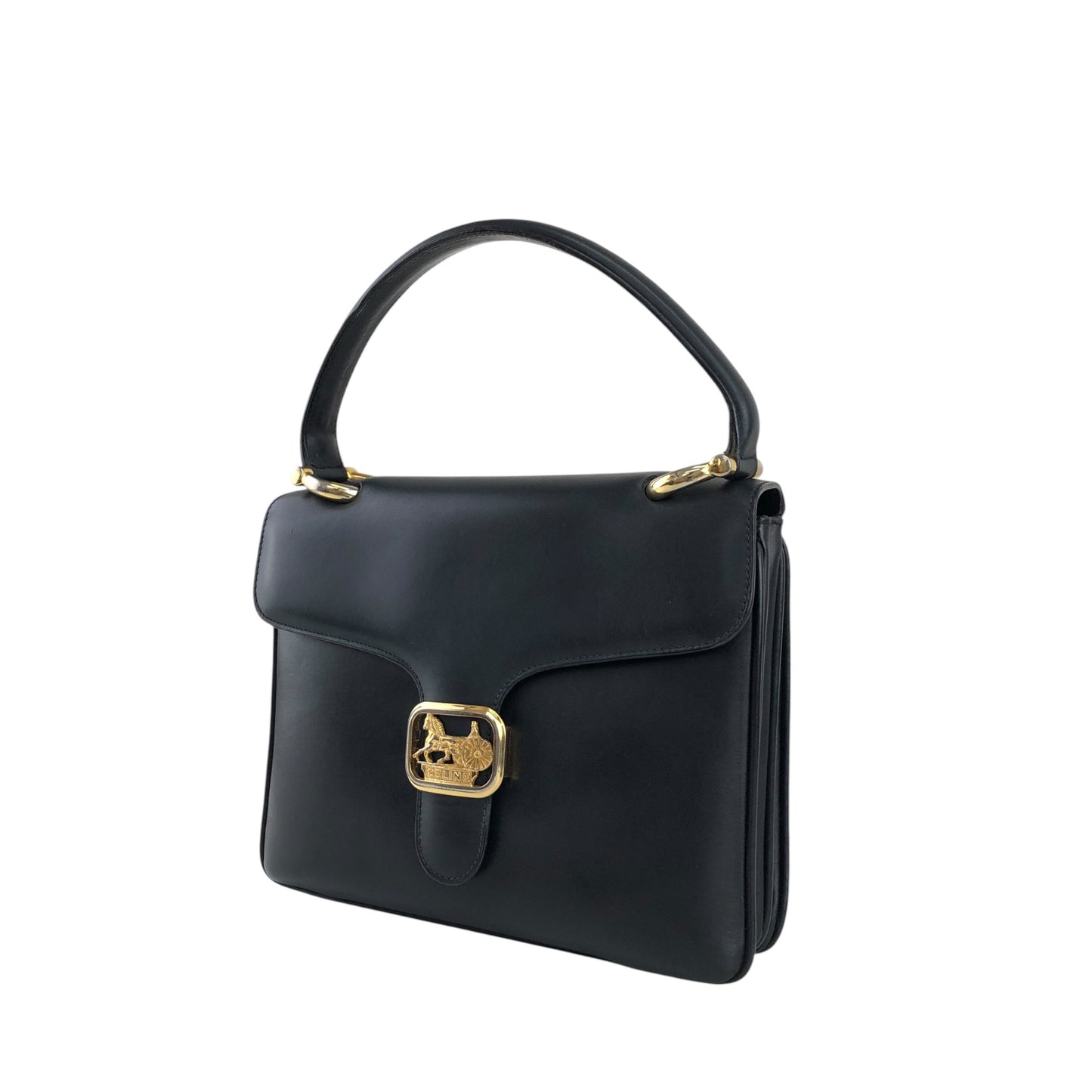 CELINE Horse Carriage Handbag Dark Navy Vintage 3bgmzr