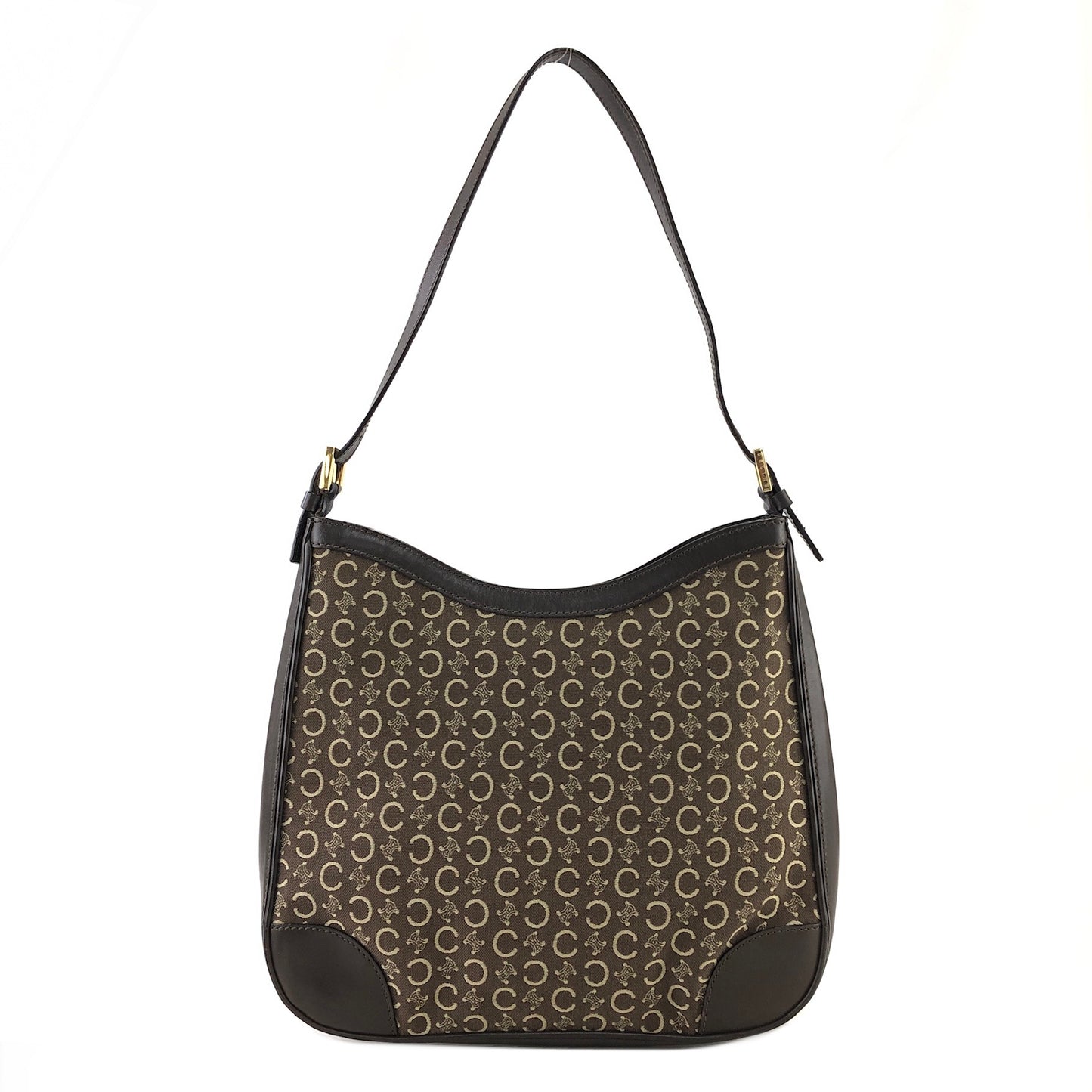 CELINE Macadam Jacquard Leather Shoulder bag Hobobag Brown Vintage afg23s