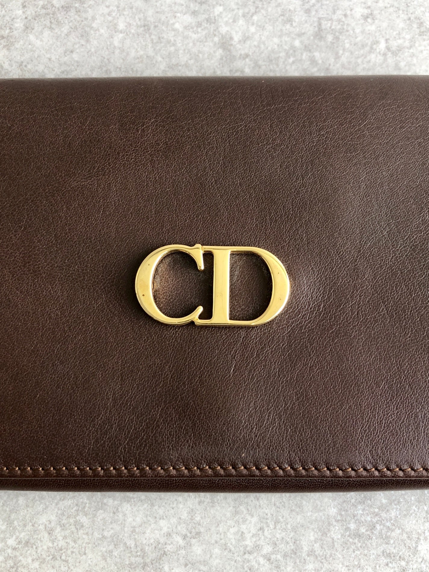Christian Dior CD Logo Folded Wallet Brown Vintage 7ypju8