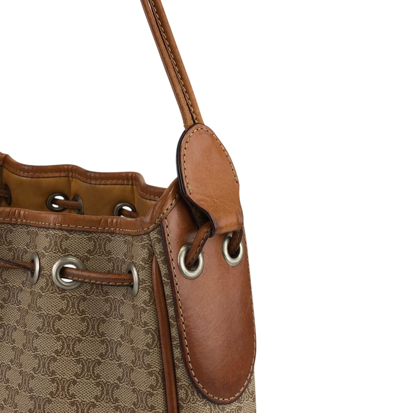 CELINE Macadam Blason Drawstring Shoulder bag Beige Vintage 3fus72