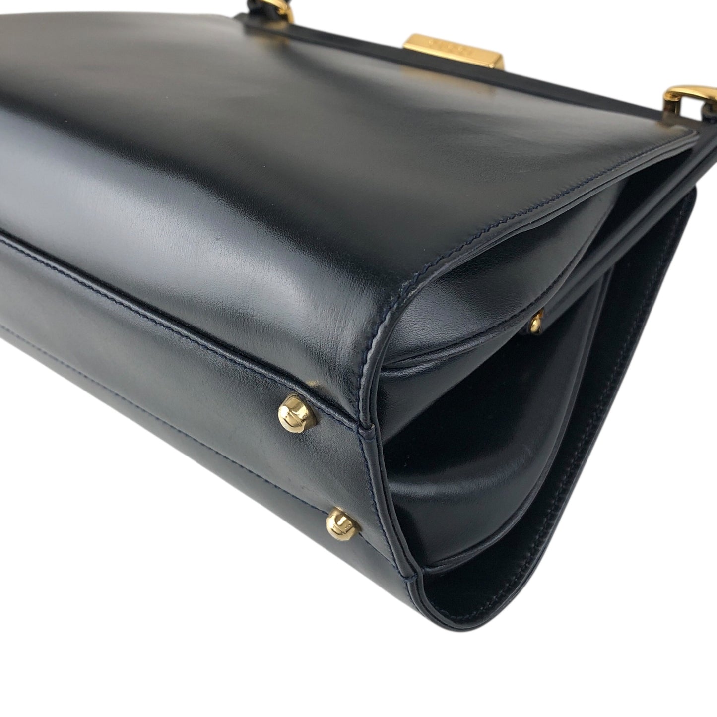 GUCCI Metal Clasp Handbag Navy Vintage 7taztf