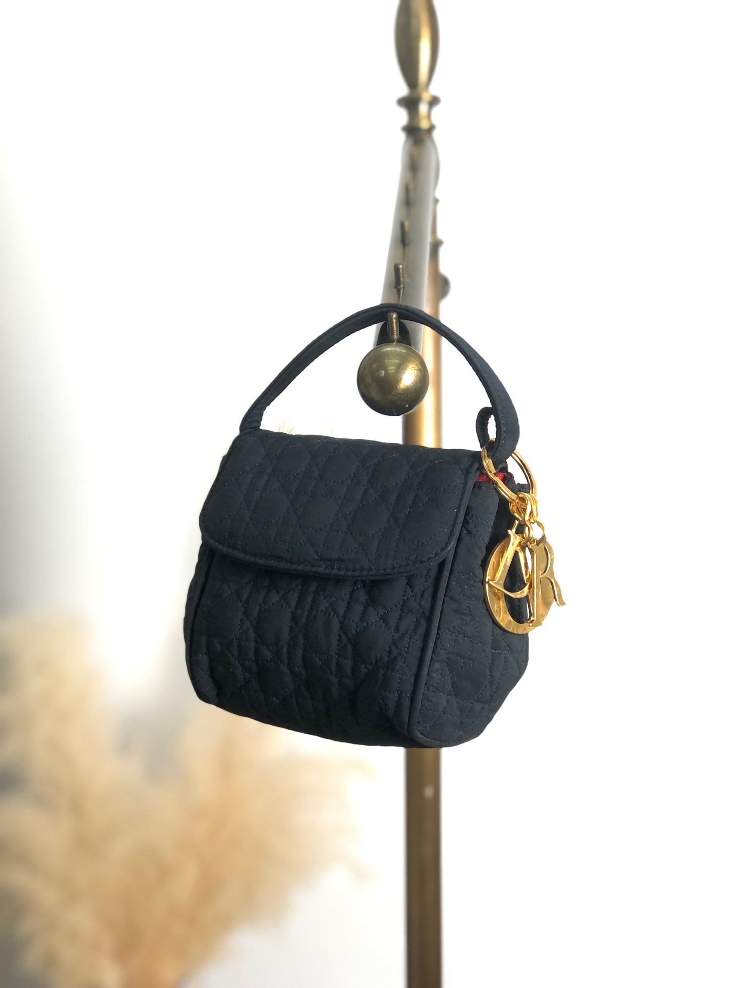 Christian Dior Cannage Logo Charm Small Handbag Dark Navy Vintage hsi65g