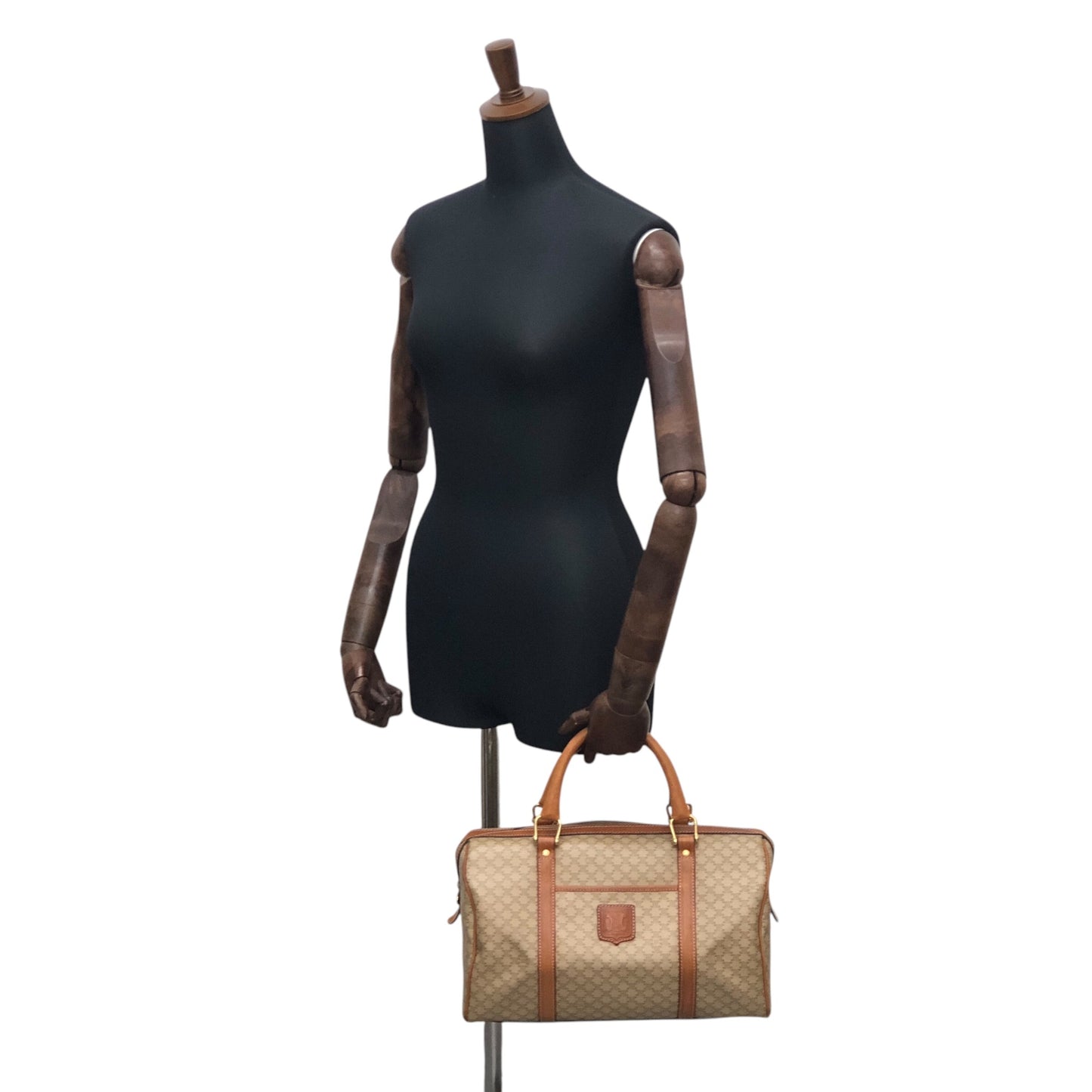 CELINE Macadam Blason Handbag Boston bag Beige Vintage ud4tv5