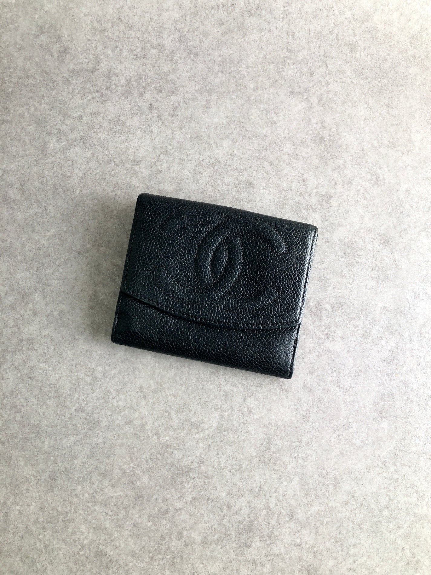 CHANEL Coco Mark 折疊皮夾 黑色復古 twdca6