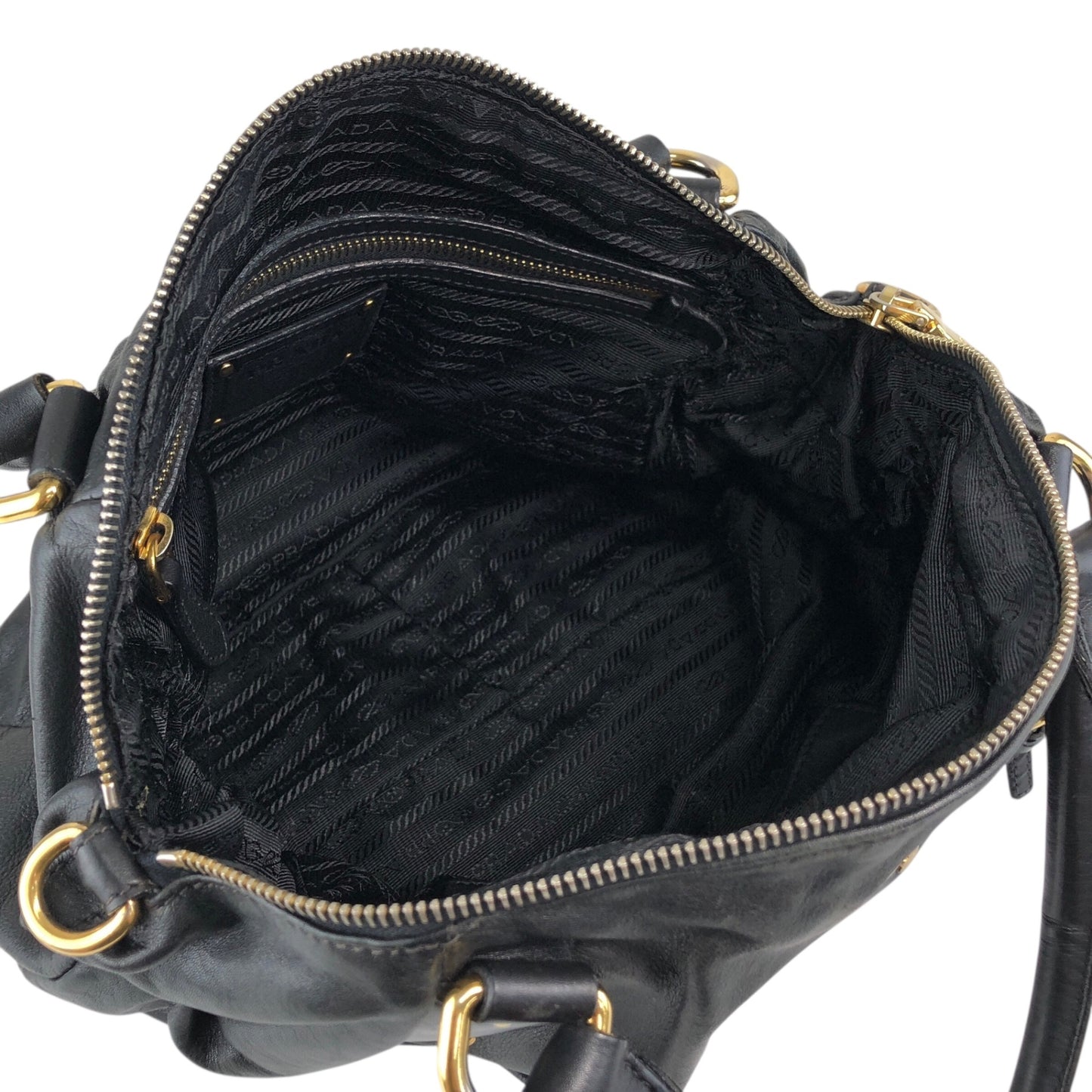 PRADA Logo Two-way Handbag Shoulder bag Black Vintage ashbj6