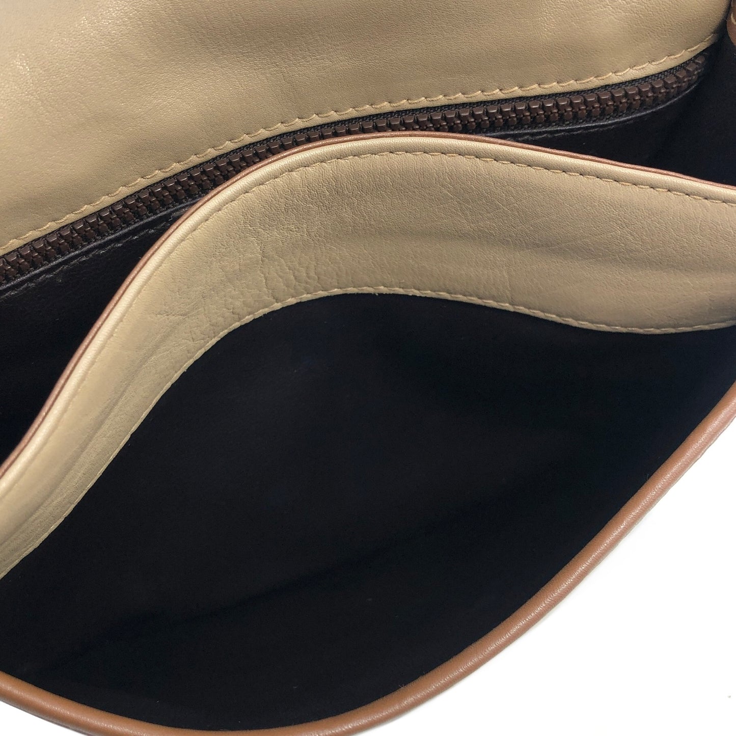 CELINE Triomphe Brown Piping Flap Leather Crossbody Shoulder bag Beige Vintage i8vt8s