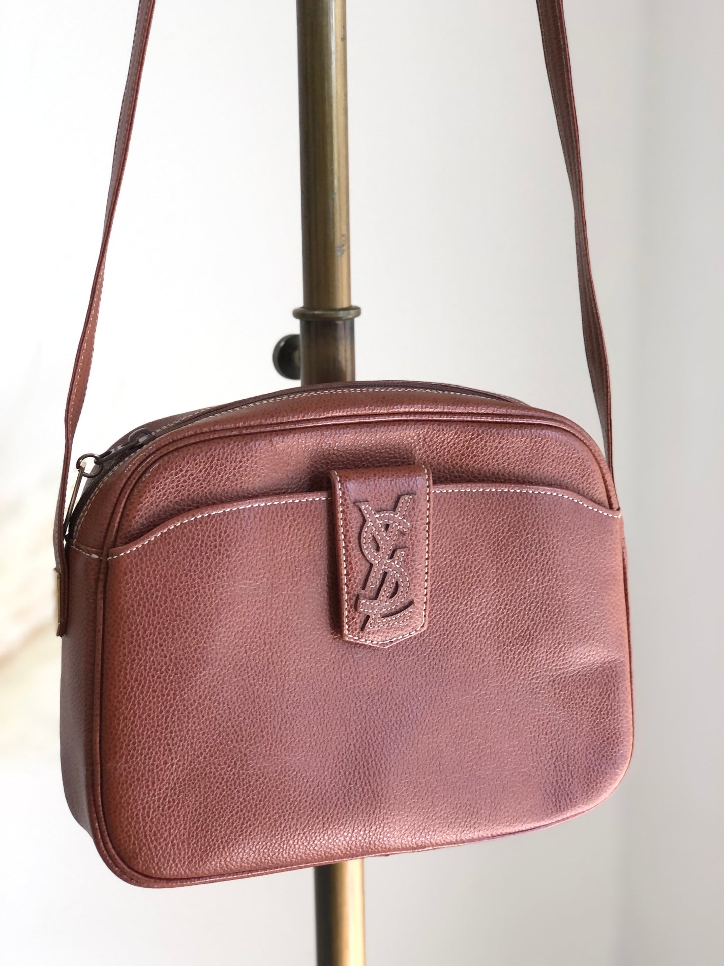 Yves Saint Laurent YSL Logo Stitch Shoulder bag Brown Vintage mvybaw