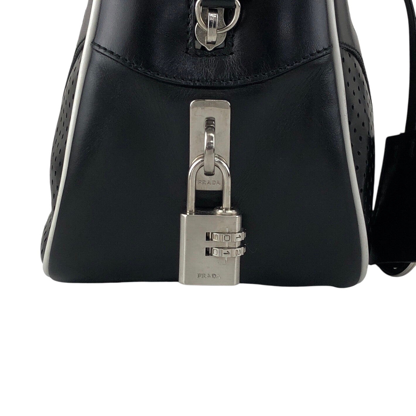 PRADA Padlock Small Boston bag Handbag Black Vintage vcg8wk