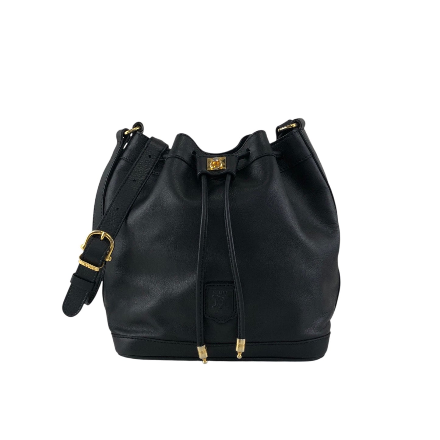CELINE Blason Gancini Drawstring Shoulder bag Black Vintage 3zj4mf