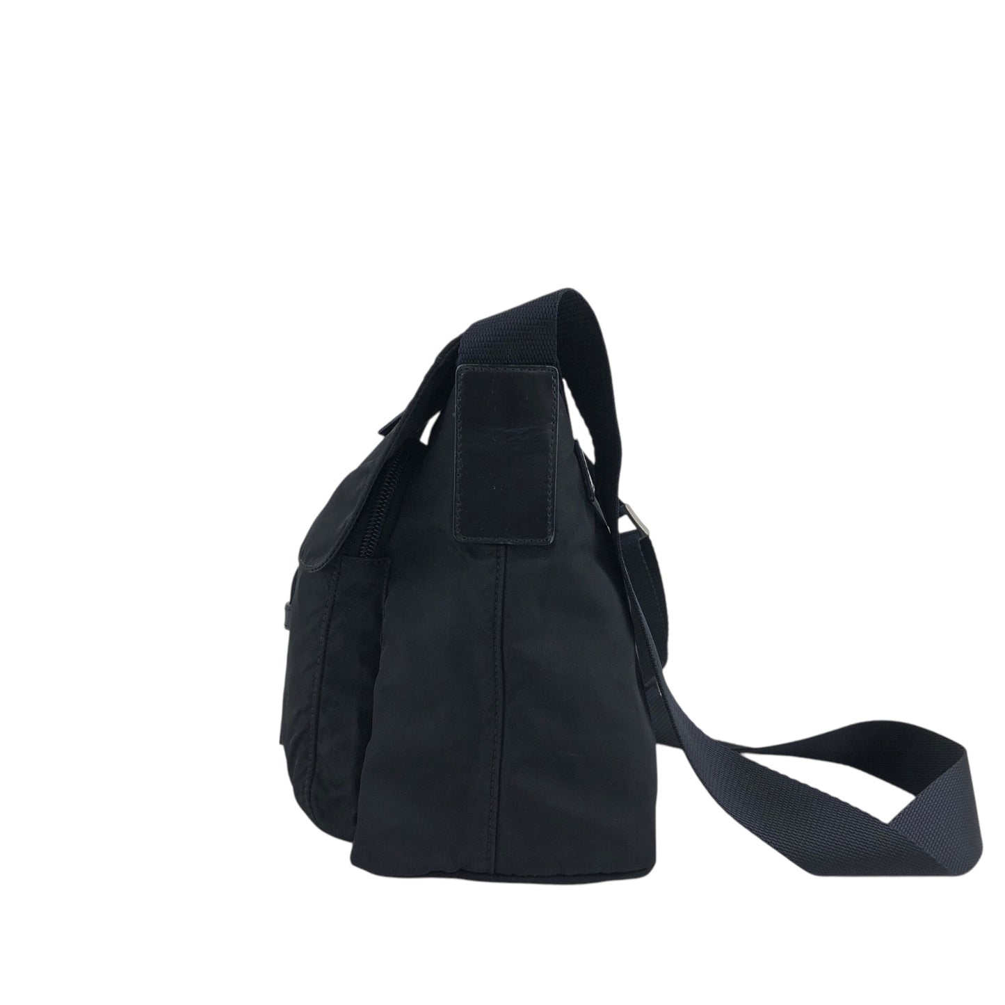 PRADA Triangle Logo Front Buckle Shoulder bag Black Vintage uiz535