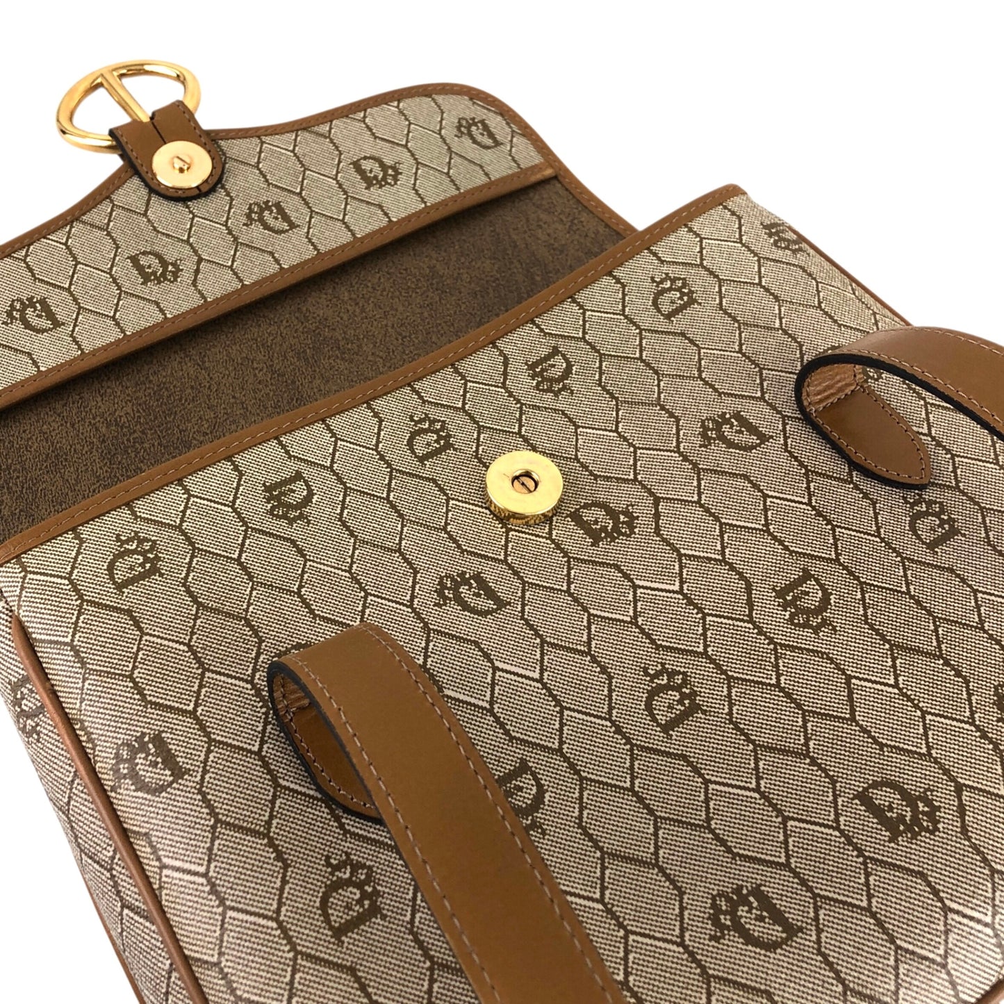 Christian Dior Honeycomb Pattern Handbag Beige Vintage 64sff4