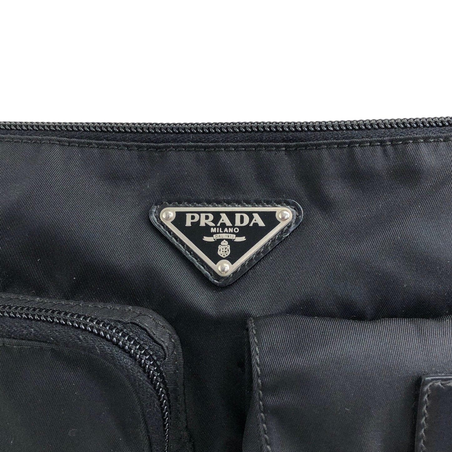 PRADA Triangle Logo Front Pocket Sling bag Black Vintage ts8rf4