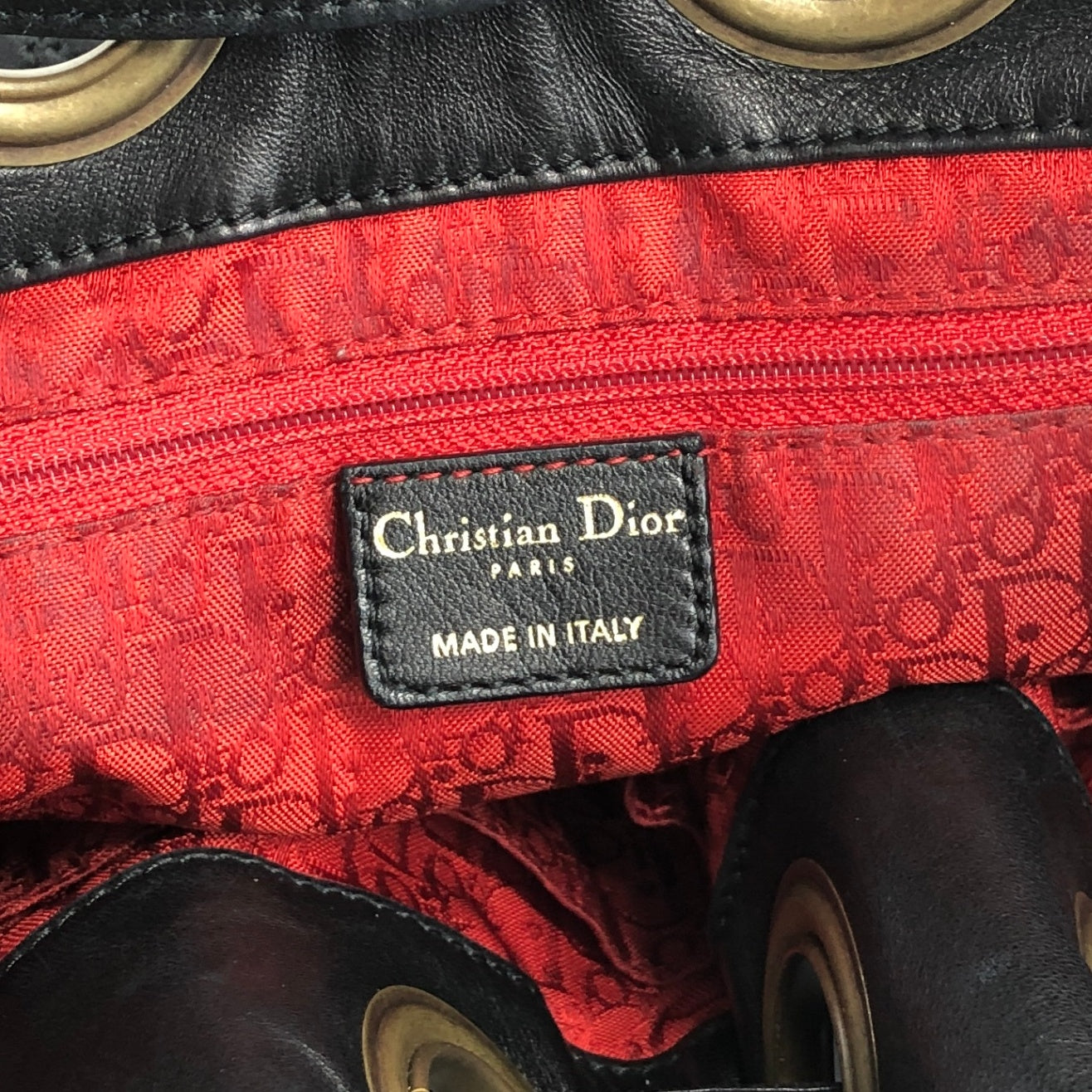 Christian Dior Cannage Logo Motif 抽繩肩背包 黑色 復古 ryhx6x