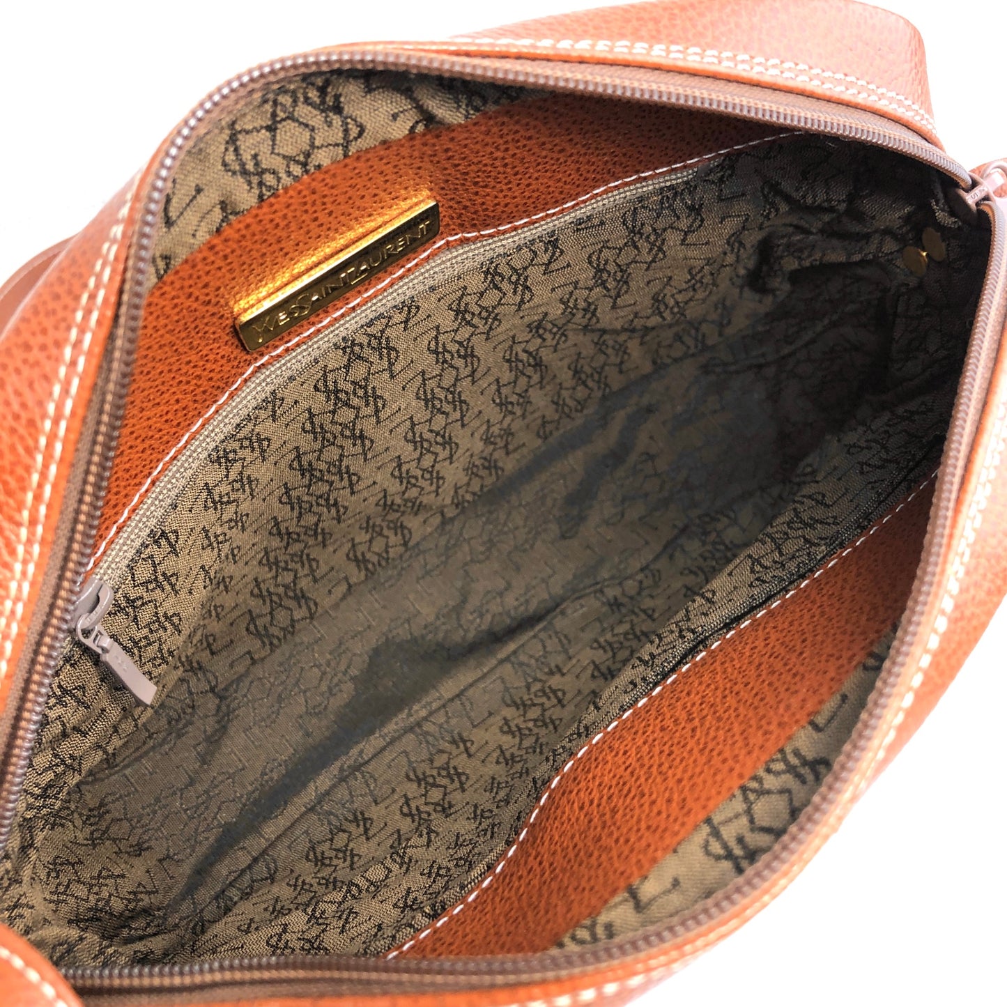 Yves Saint Laurent YSL Logo Stitch Shoulder bag Brown Vintage mvybaw