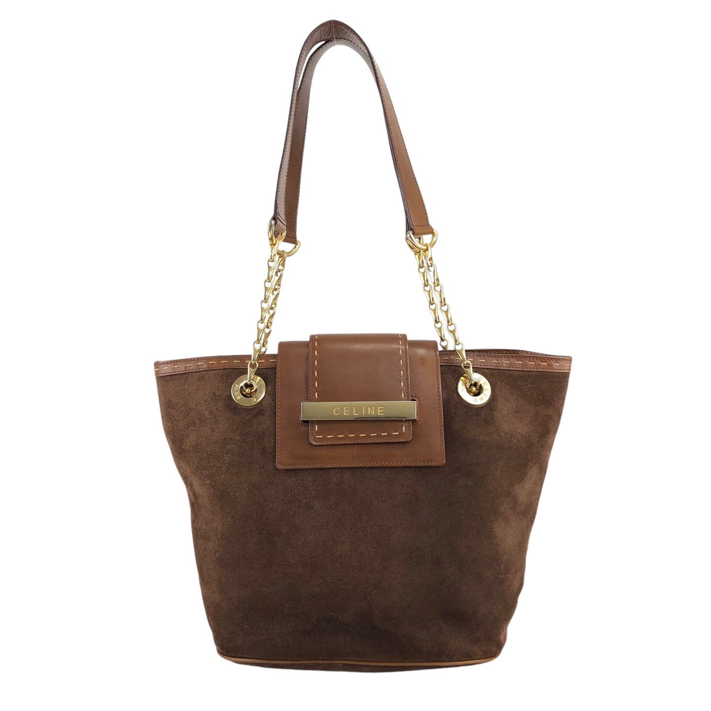 CELINE Logo Handbag Shoulder bag Brown Vintage mc6jsa