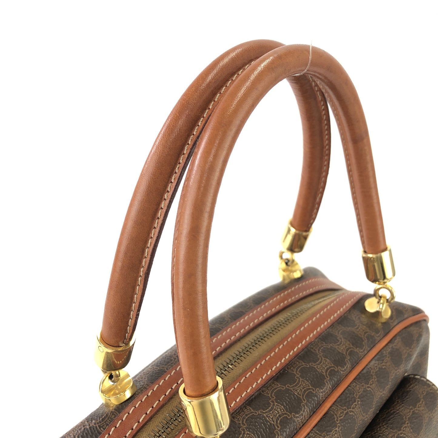 CELINE Macadam Blason Half Round Handbag Brown Vintage kdbz26