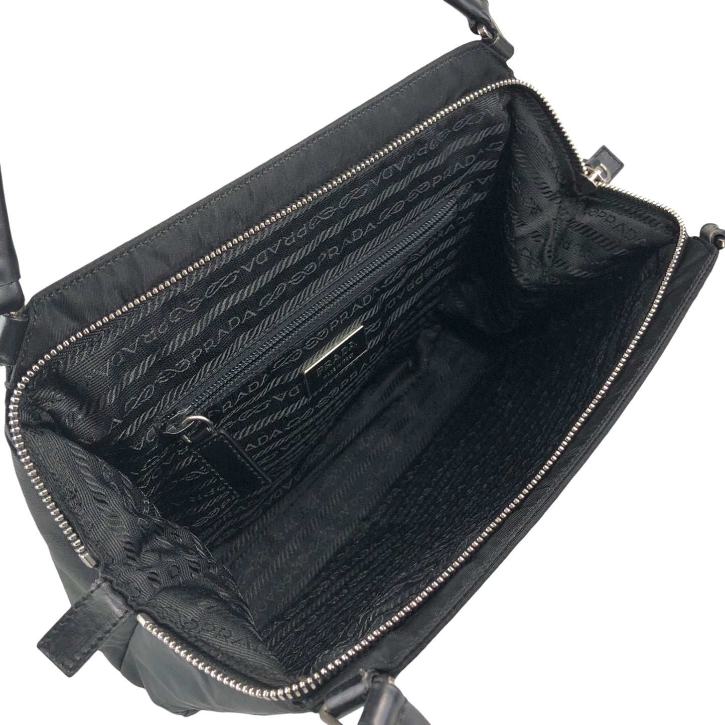 PRADA Tessuto Triangle Logo Handbag Black Vintage zzietj
