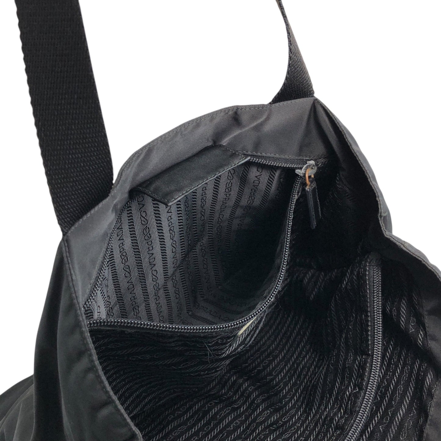 PRADA Triangle Logo Double Pocket Totebag Black Vintage ezms23