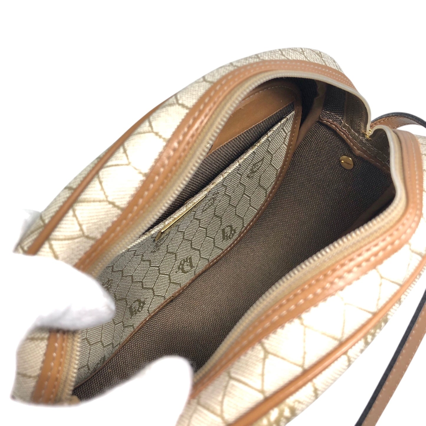 Christian Dior Honeycomb Pattern Round Shoulder bag Beige Vintage p7a3yt