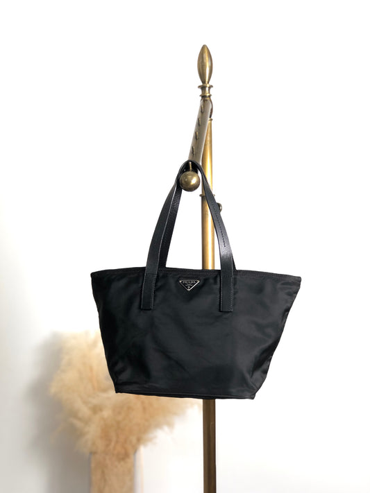 PRADA Tessuto Triangle Logo Handbag Black Vintage 5ujtgr