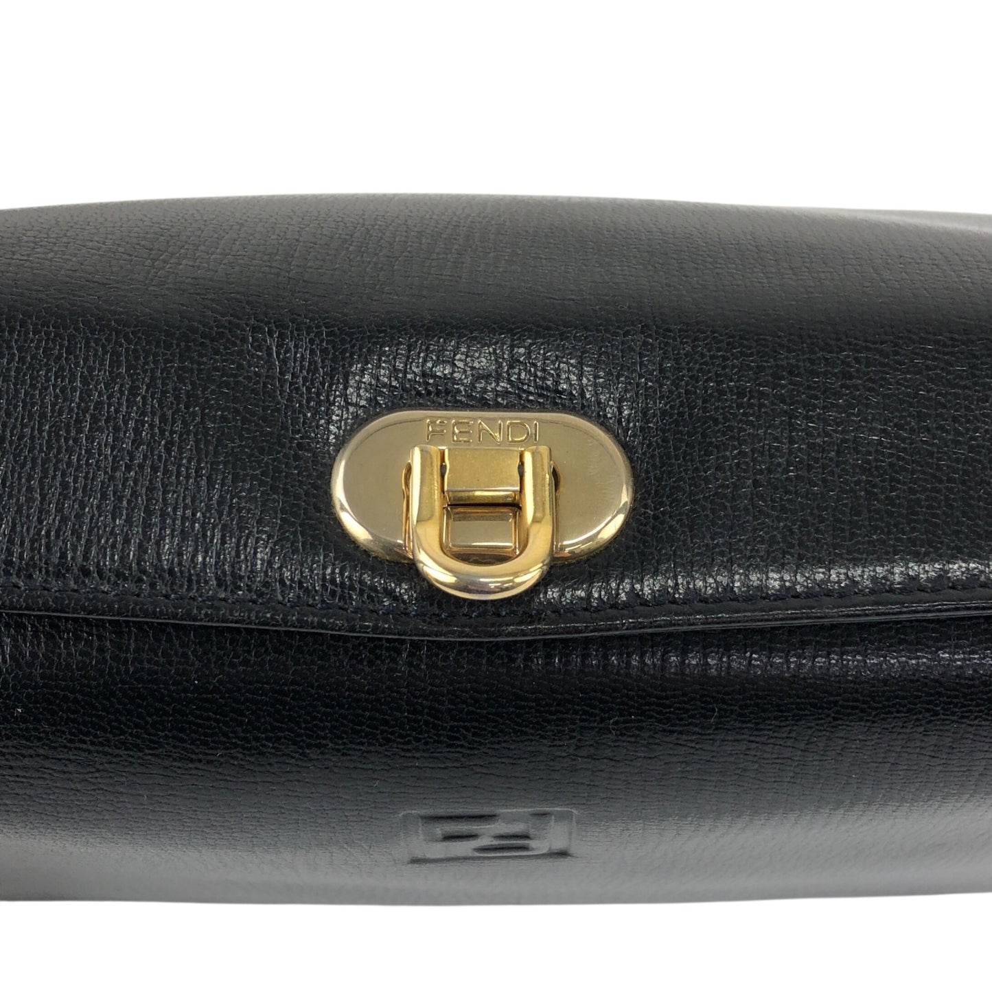 FENDI Logo Embossed Handbag Black Vintage yyxgsd
