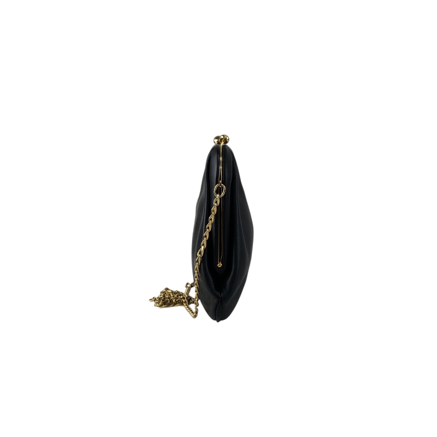 CELINE Blason Metal Clasp Chain Shoulder bag Black Vintage 5isej6