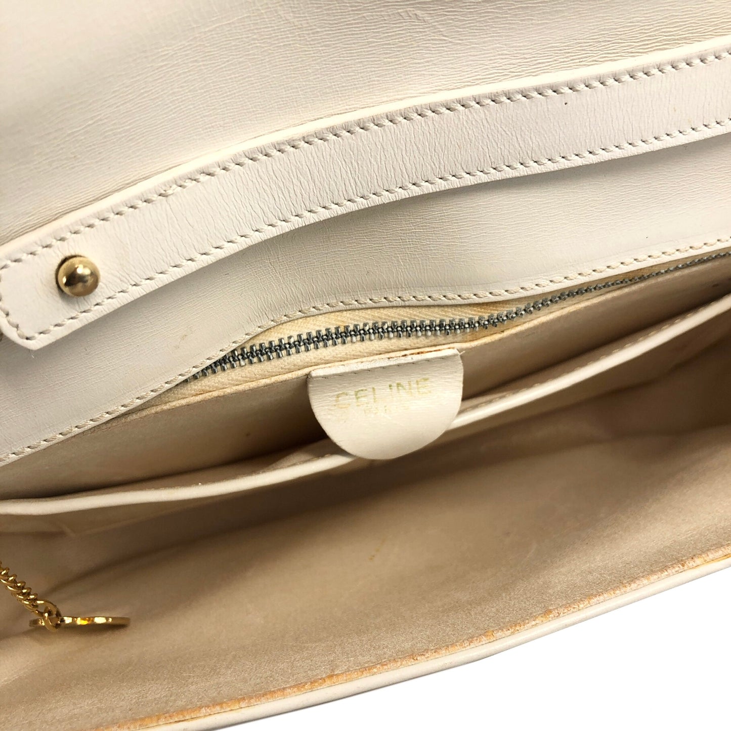 CELINE Triomphe Leather Handbag White Vintage stx6m7