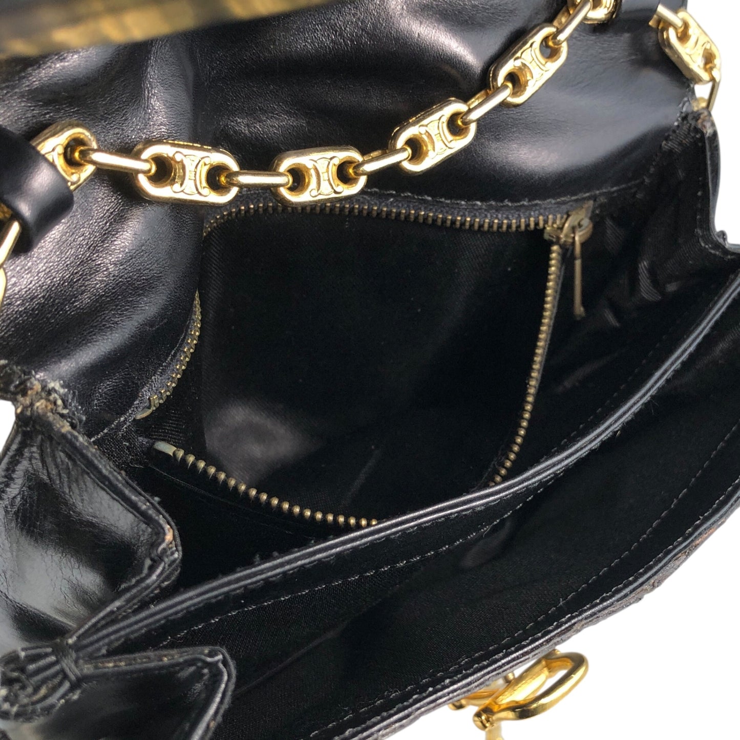 CELINE Horse Bit Chain Shoulder bag Black Vintage pu7w2k