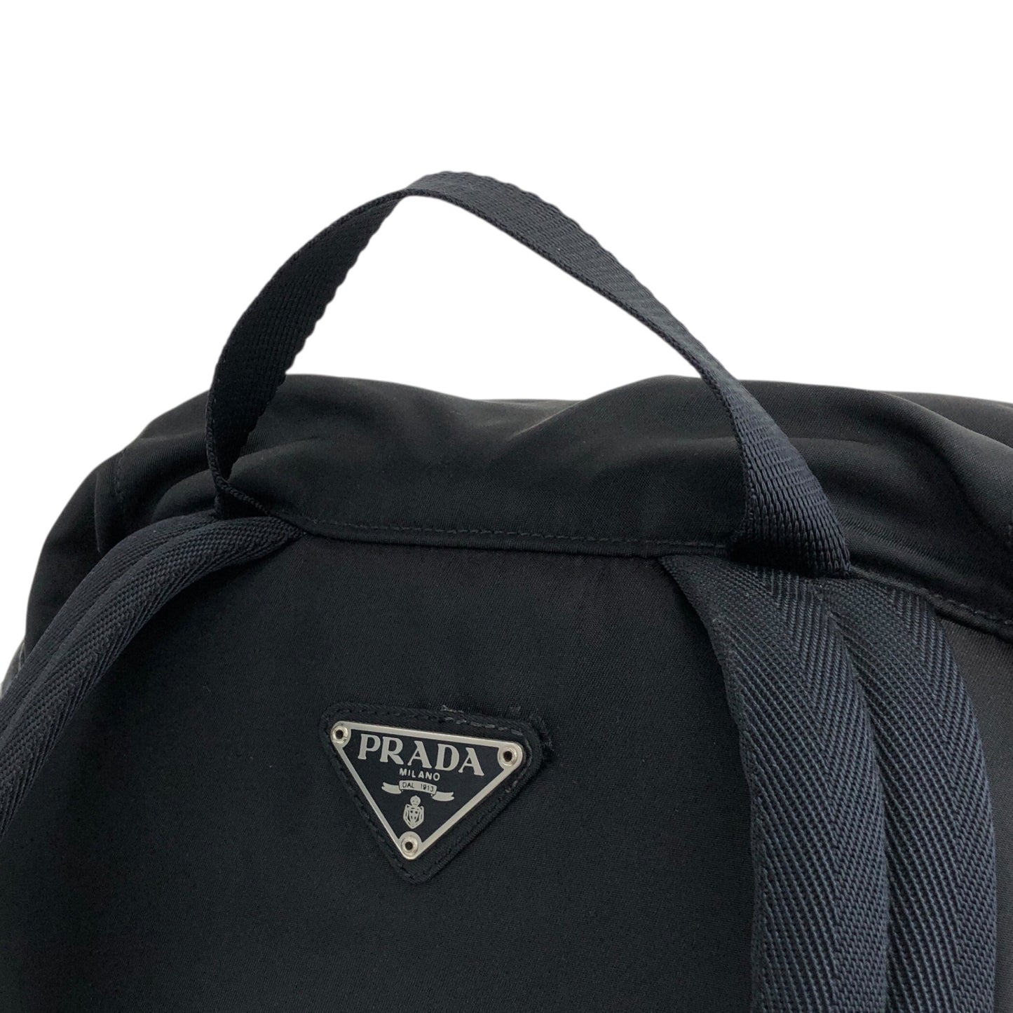 PRADA Tessuto Triangle Logo Front Buckle Backpack Black Vintage pyct8y