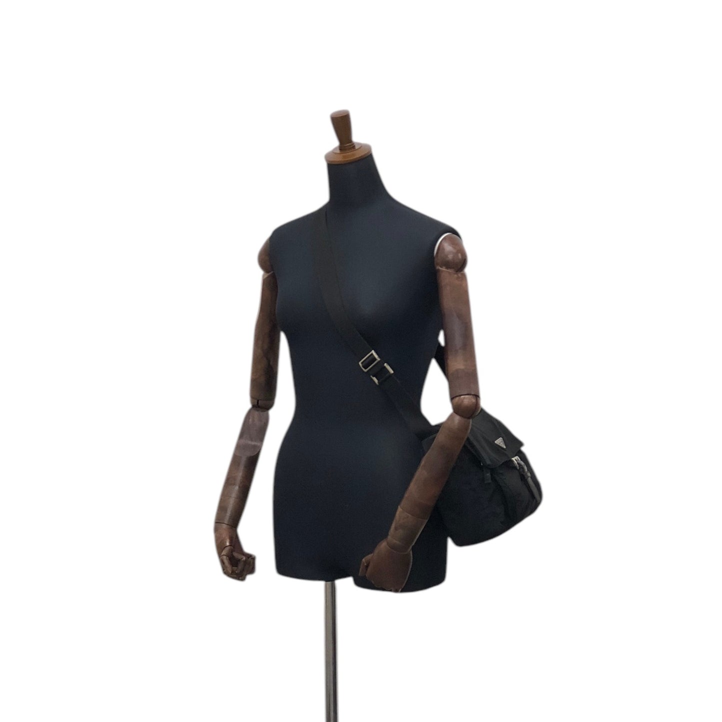 PRADA Triangle Logo Front Buckle Shoulder bag Black Vintage sx8cnr