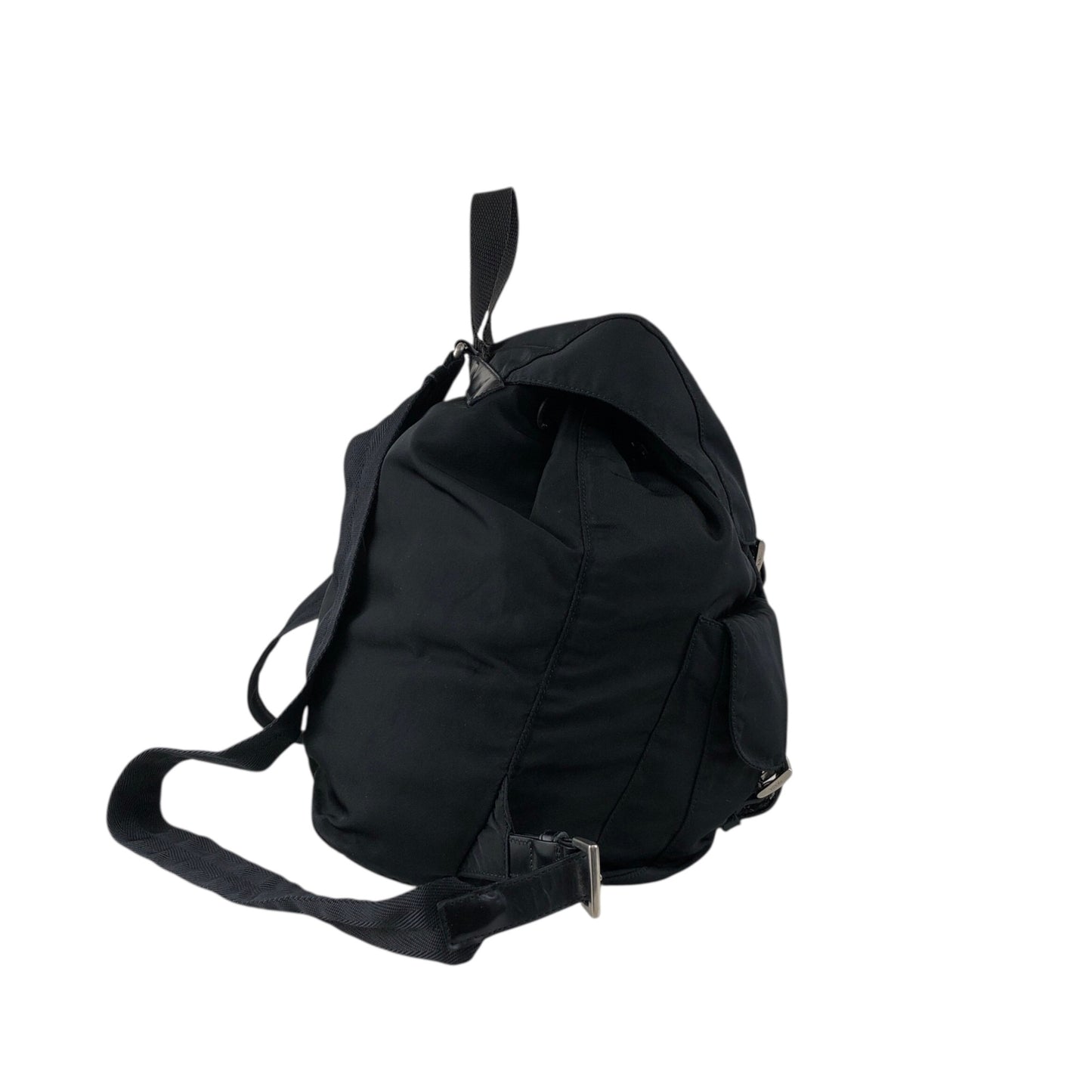 PRADA Tessuto Triangle Logo Double Pocket Backpack Black Vintage 3pvjac