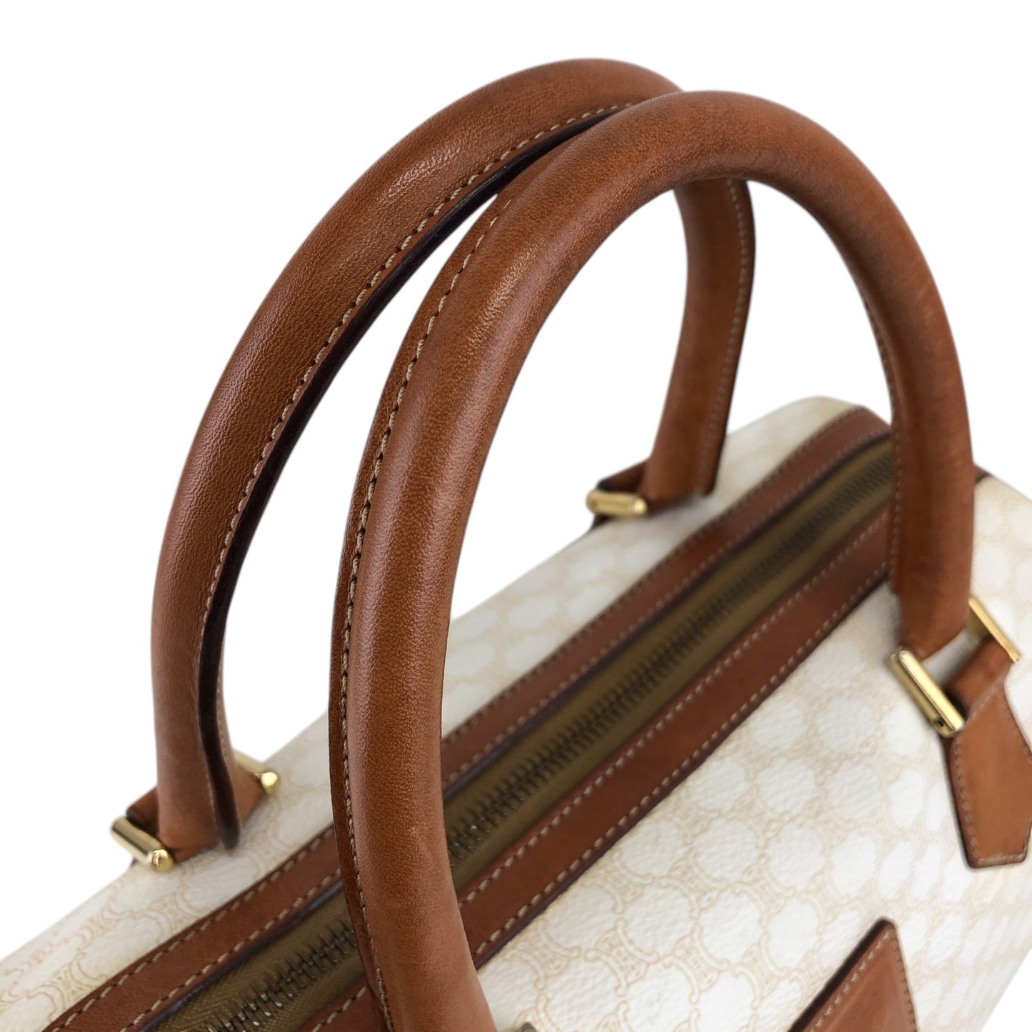 CELINE Macadam Blason Handbag Boston bag White Vintage ph8fuj