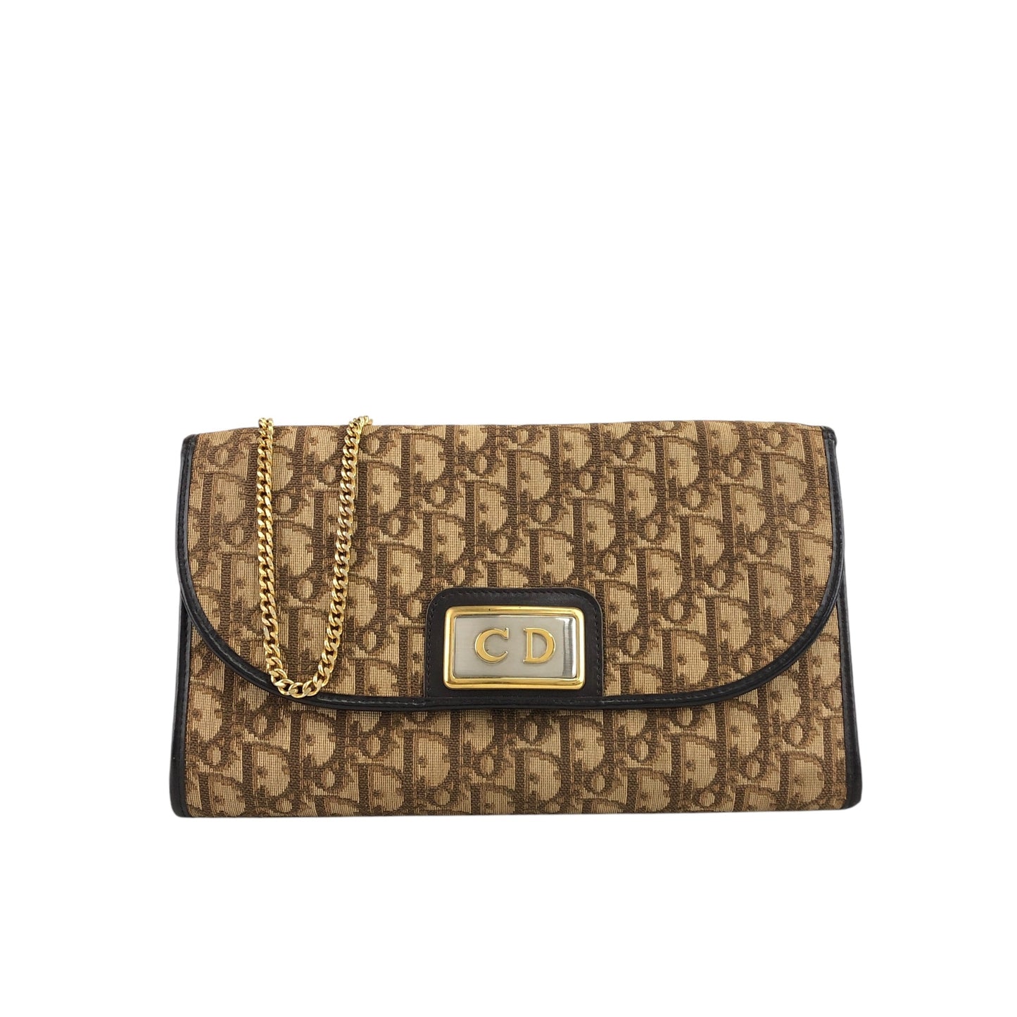 Christian Dior Trotter CD Logo 鏈條單肩包 棕色 復古 ctc6u5