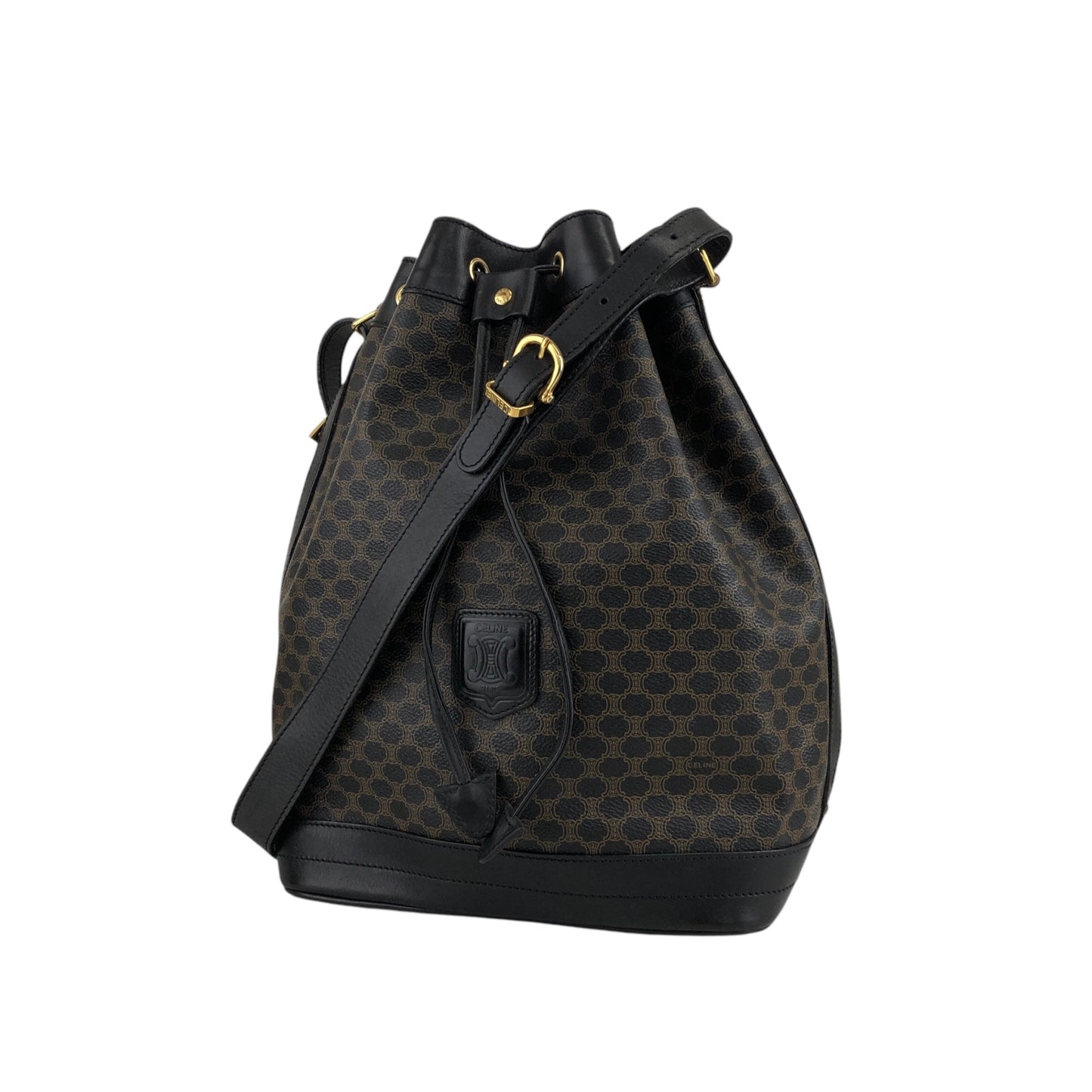 CELINE Macadam Blason Drawstring Shoulder bag Black Vintage x5e8fx