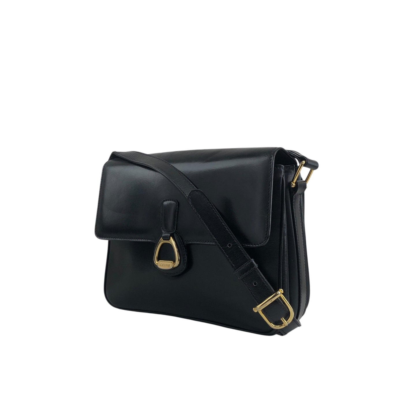 CELINE Horse Bit Crossbody Shoulder bag Black Vintage pv63af