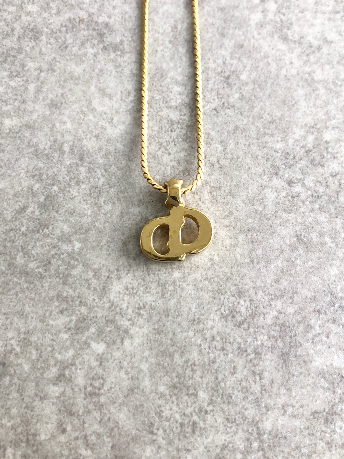 Christian Dior CD Logo Necklace Gold Vintage npfgyd