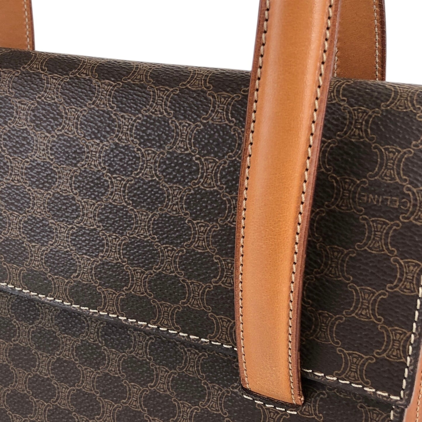 CELINE Macadam Logo Embossed Handbag Brown Vintage iu4iax
