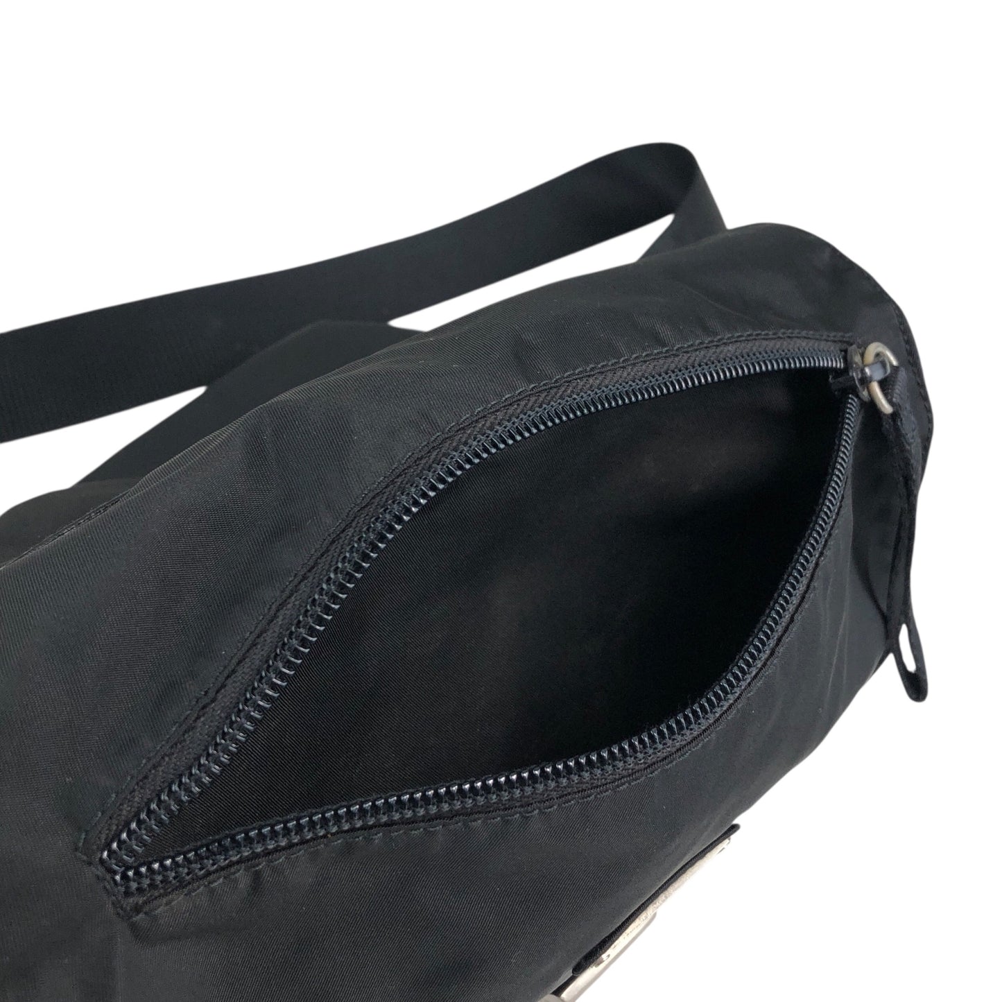 PRADA Tessuto Triangle Logo Front Buckle Shoulder bag Black Vintage g8uwx8