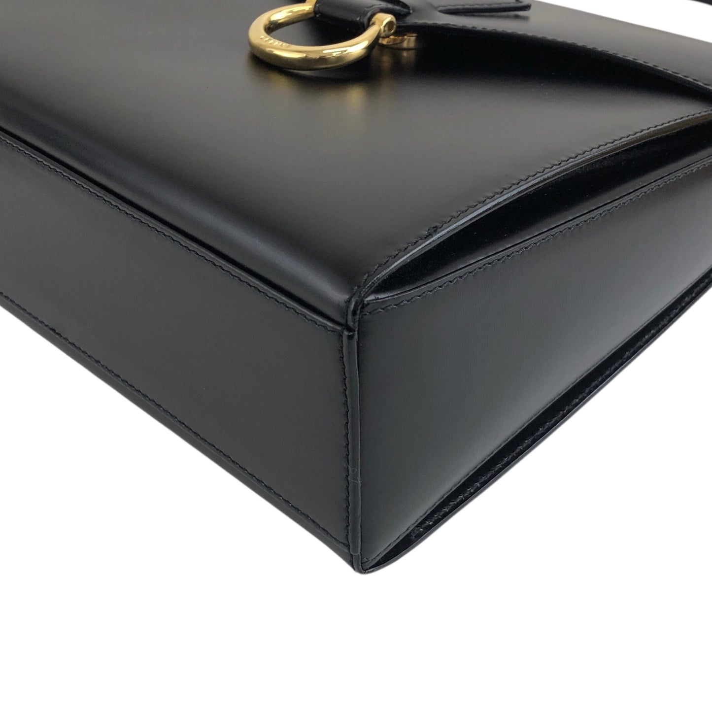 CELINE Horse Bit Top Handle Handbag Black Vintage zbgk75