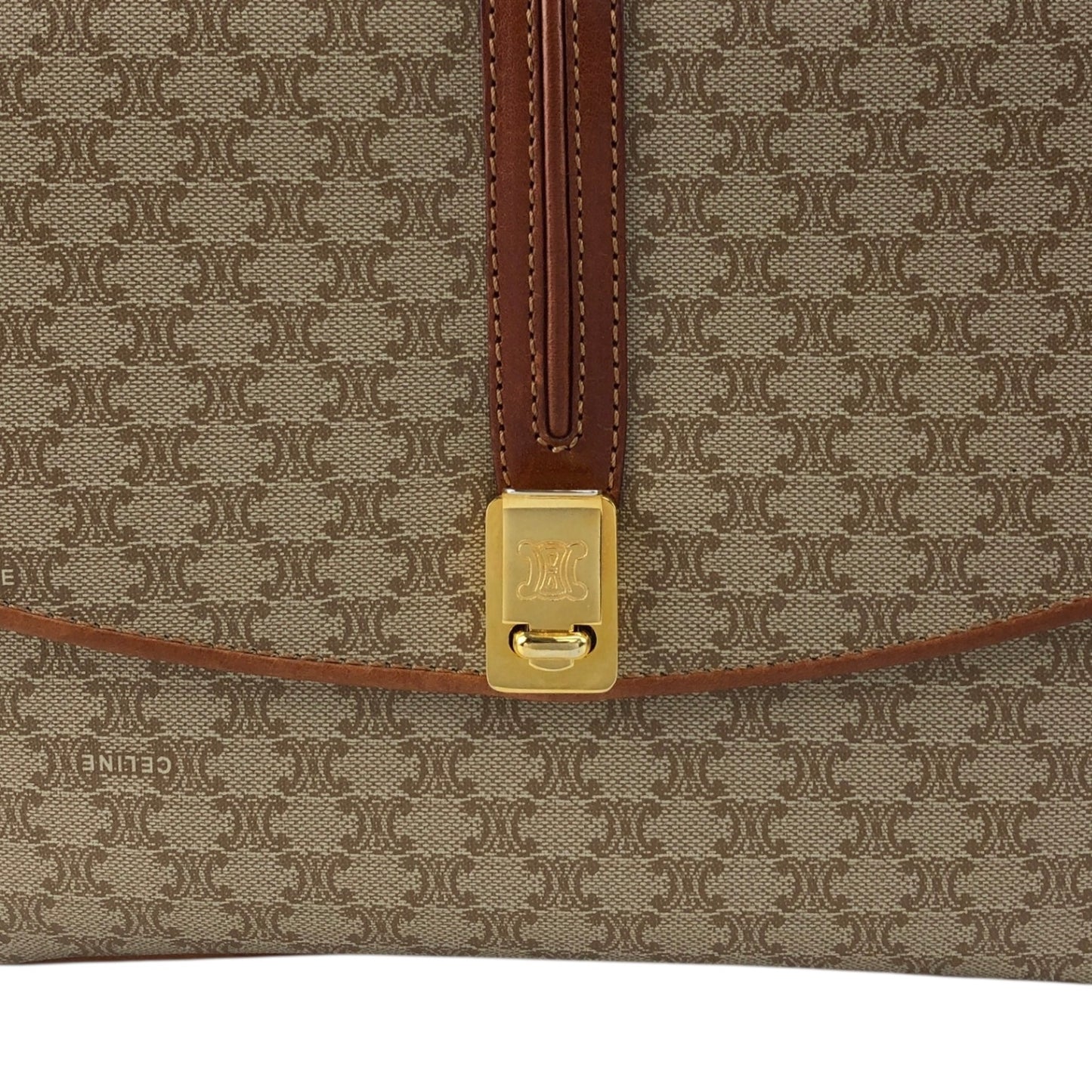 CELINE Macadam Front Buckle Shoulder bag Beige Vintage ezjmir