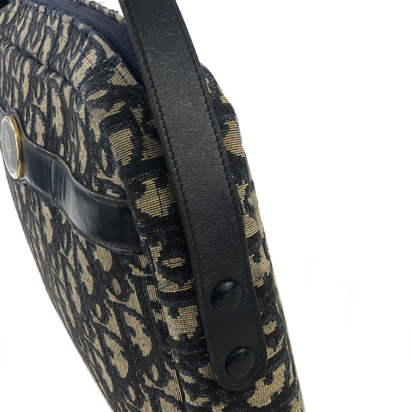 Christian Dior Trotter CD Logo Jacquard Leather Shoulder bag Navy Vintage gef6pa