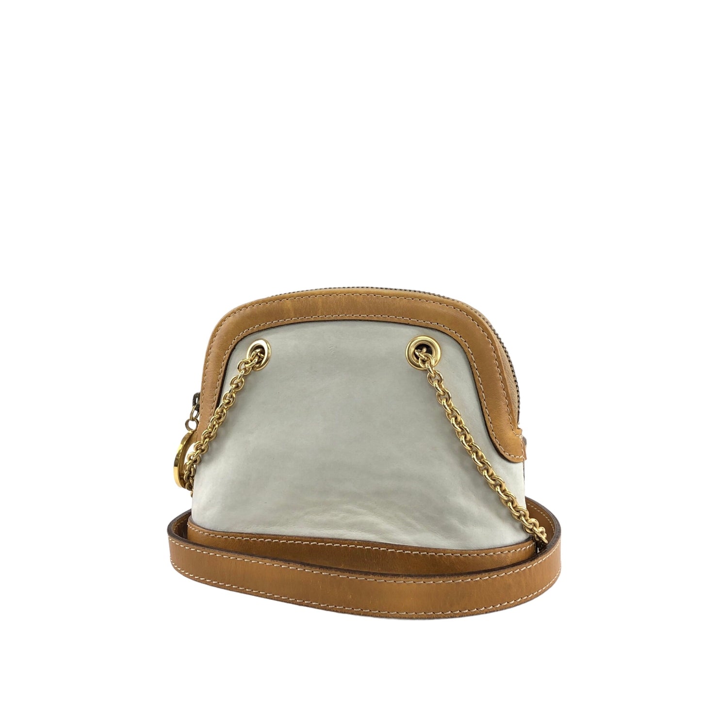 CELINE Circle Logo Charm Metal Clasp Chain Shoulder bag Beige Vintage 2aechi