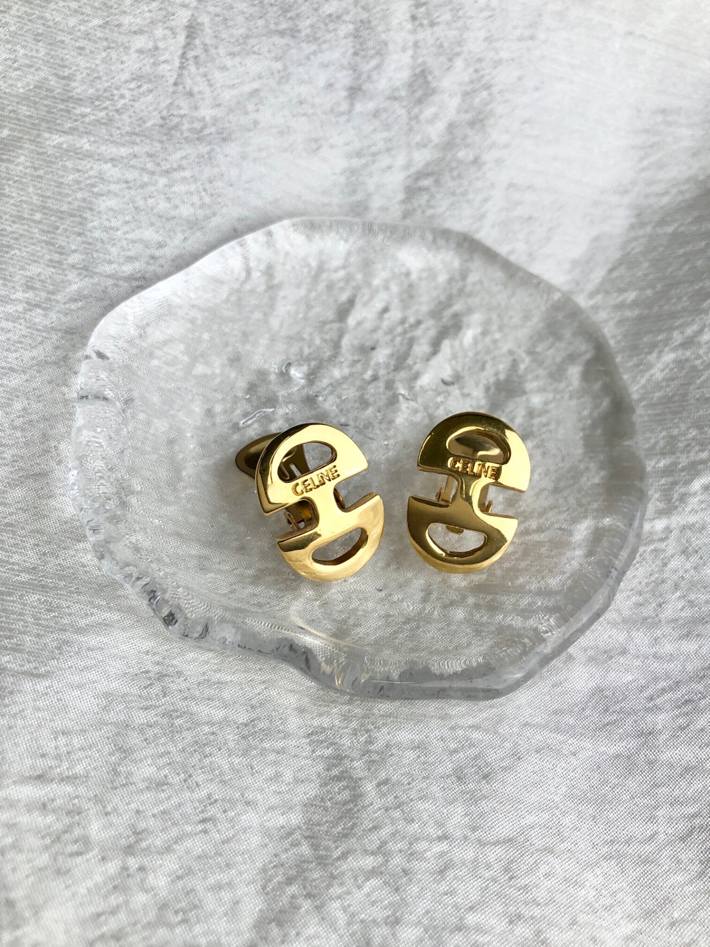 CELINE Horse Bit Earrings Gold Vintage wpmy55