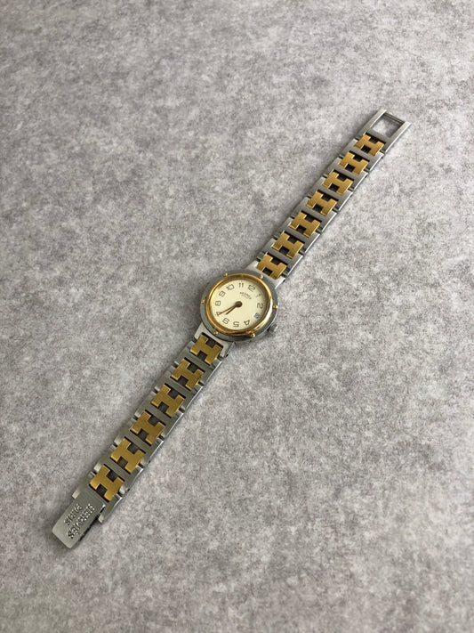 HERMES Quartz Clipper Watch Silver×Gold Vintage 8nv65a