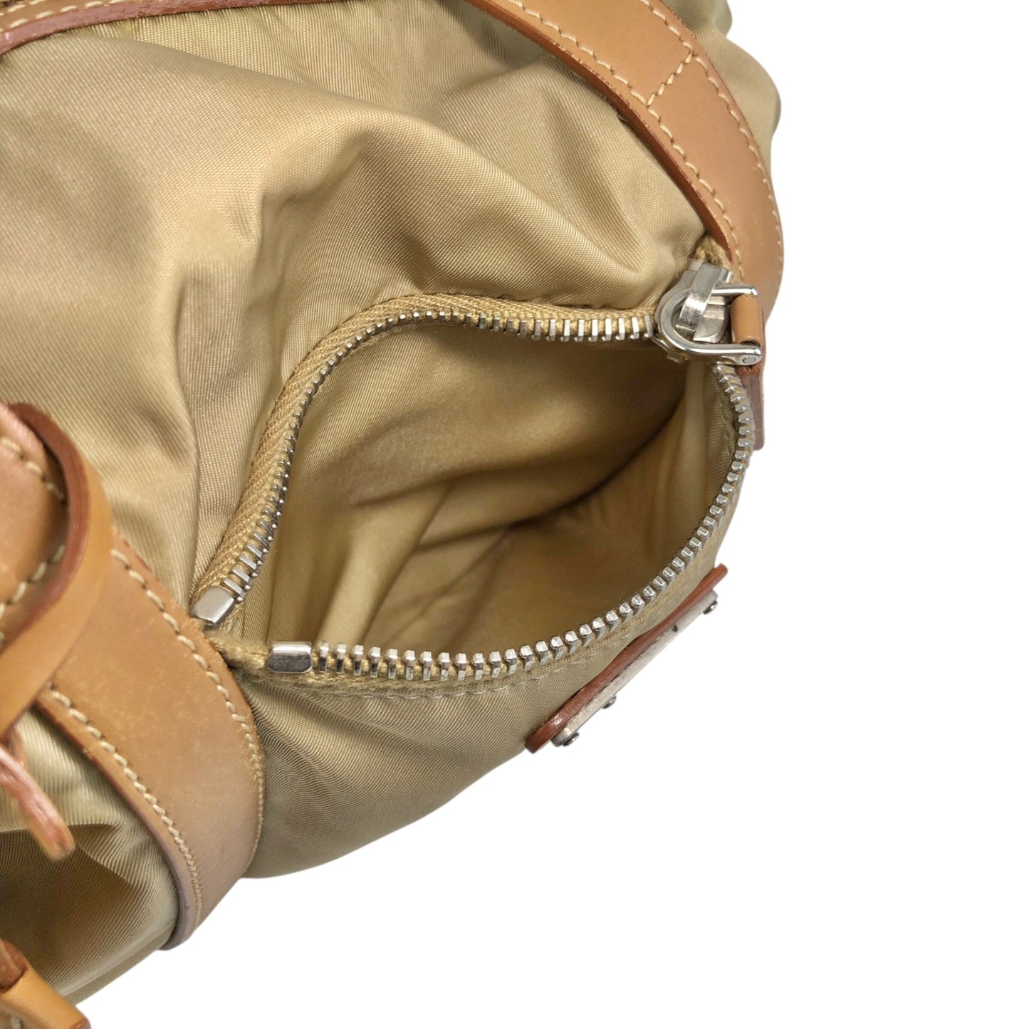 PRADA Tessuto Triangle Logo Small Boston bag Handbag Beige Vintage ib6juf