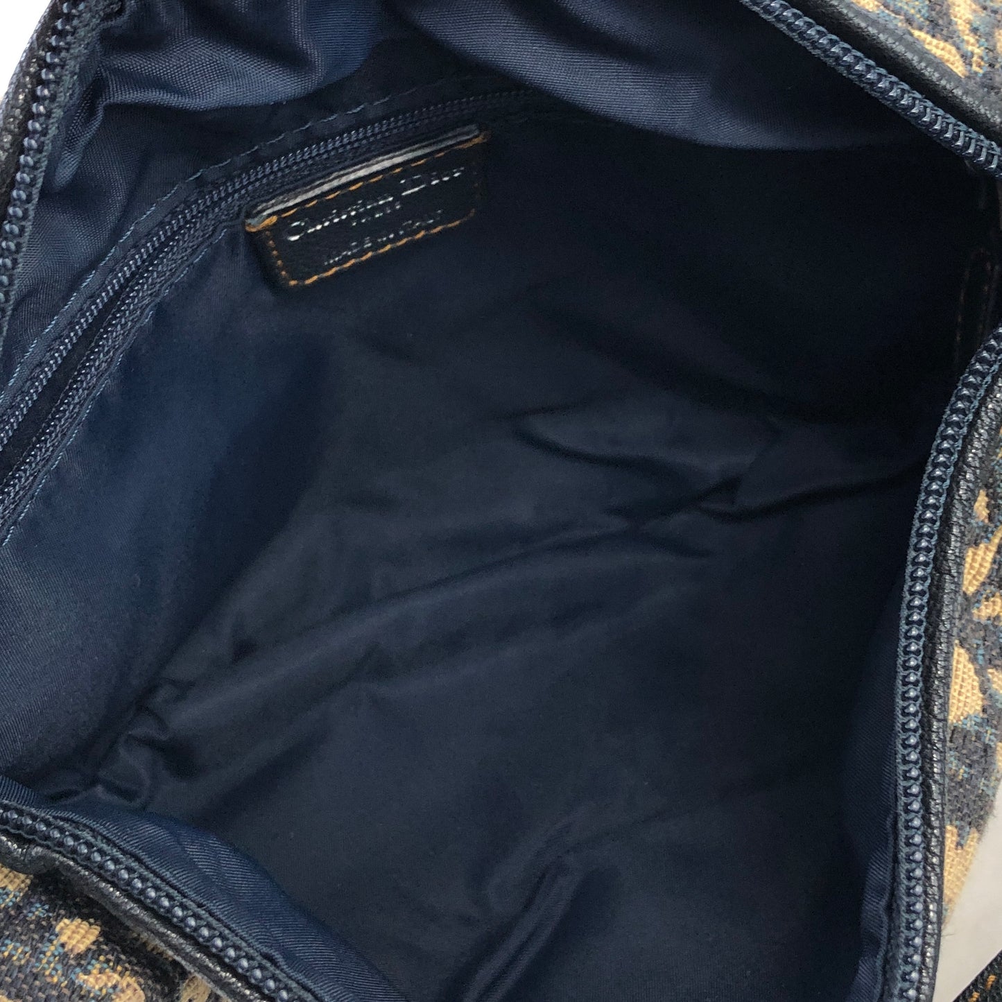 Christian Dior Trotter Jacquard Leather Shoulder bag Hobobag Navy Vintage wte43h