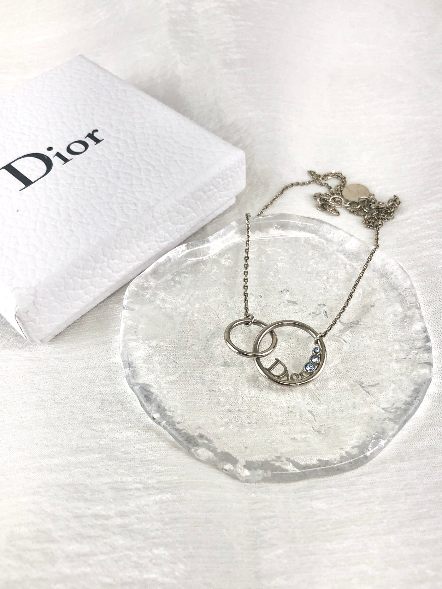 Christian Dior Logo Circle Stone Necklace Silver Vintage bzvri3